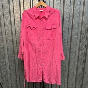 Terra & Sky Fuchsia Long Sleeve Button-Up Shirt Dress